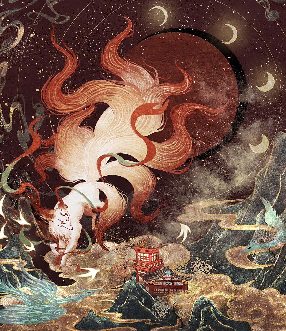 《山海经》里的九尾狐住在青丘,性喜食人,常利用婴儿的哭泣声引诱人上