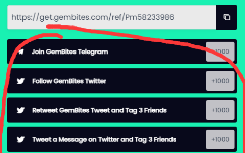 GemBites总空投500000GBTS，完成社交任务并提交信息后可获得最多10BGTS