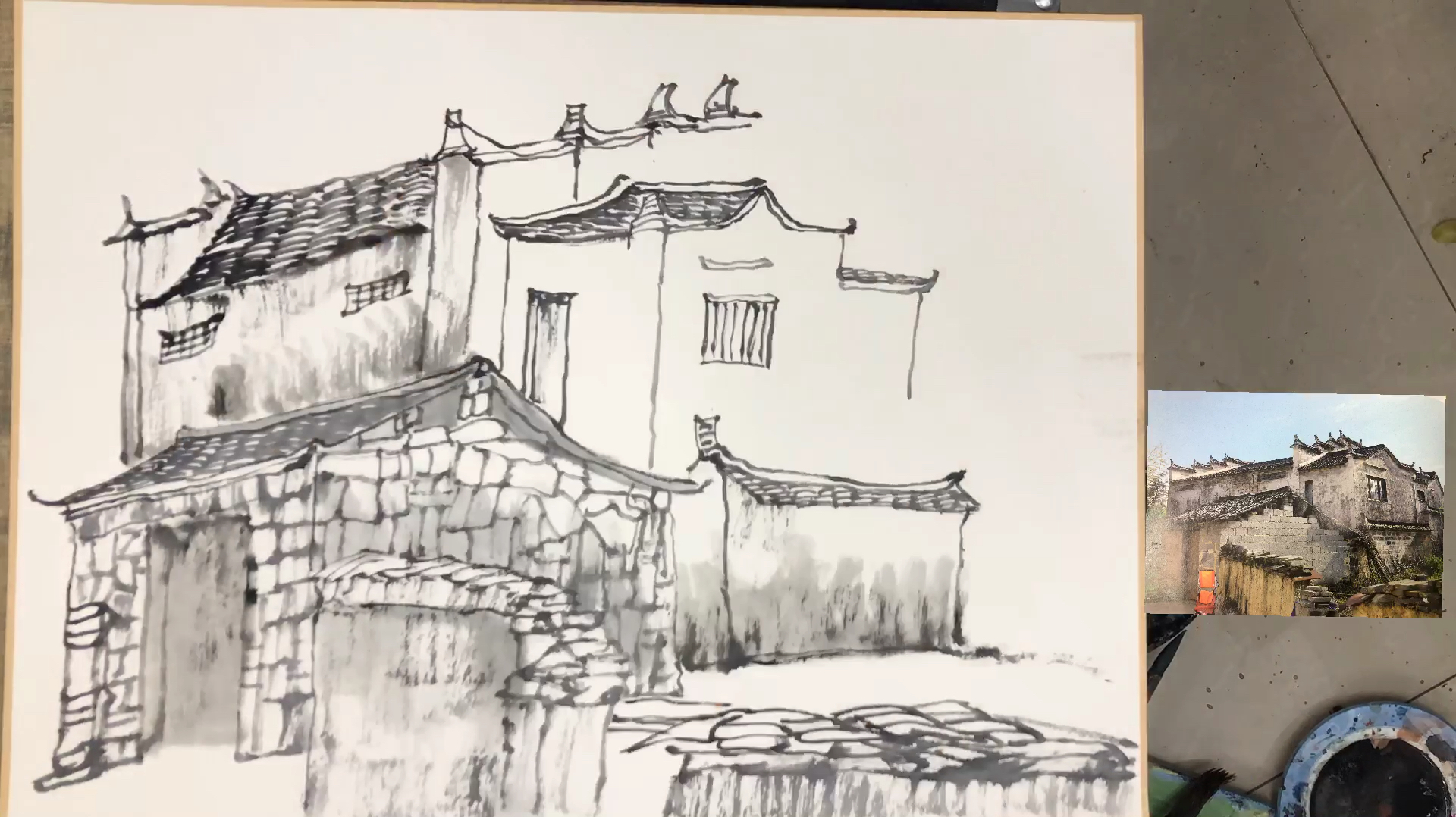 徽派建筑写生1,大爷问我卖不卖,让我不知所措