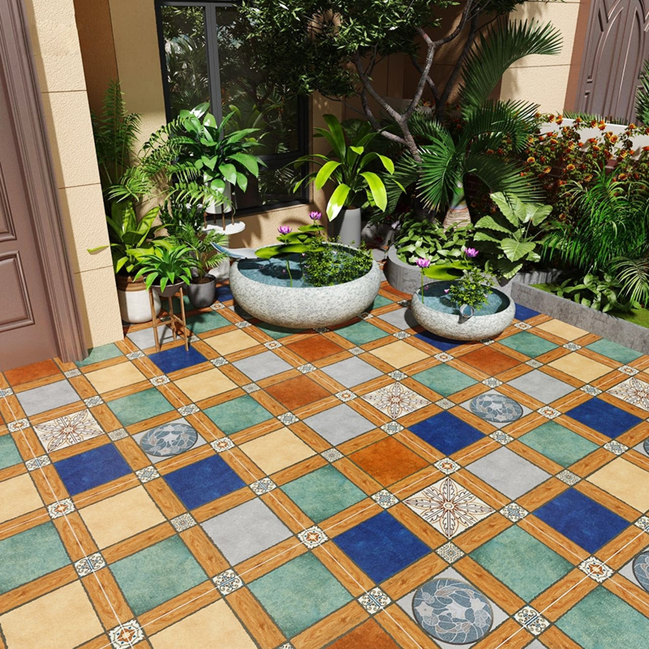 别墅阳台瓷砖600 室外楼顶露台防滑地砖 户外美式庭院花园院子地砖