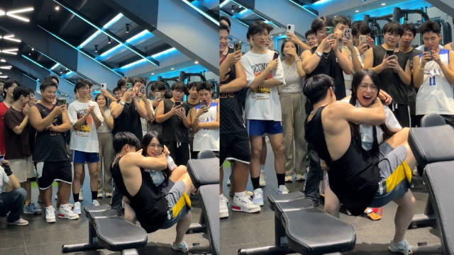 女生公主抱84kg男大学生 一连做了好几个深蹲