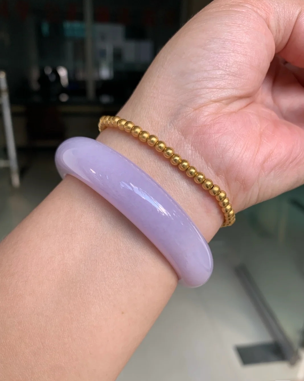 55粉紫细糯化紫罗兰翡翠手镯,中千该不该出