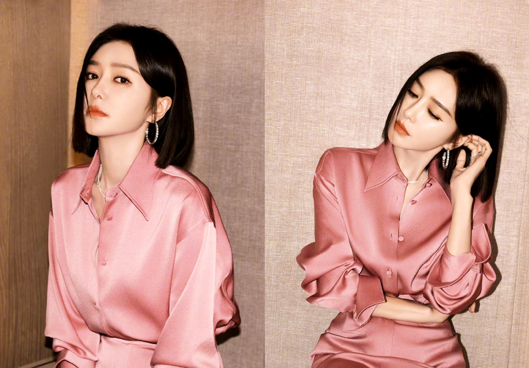 秦岚的粉色穿搭