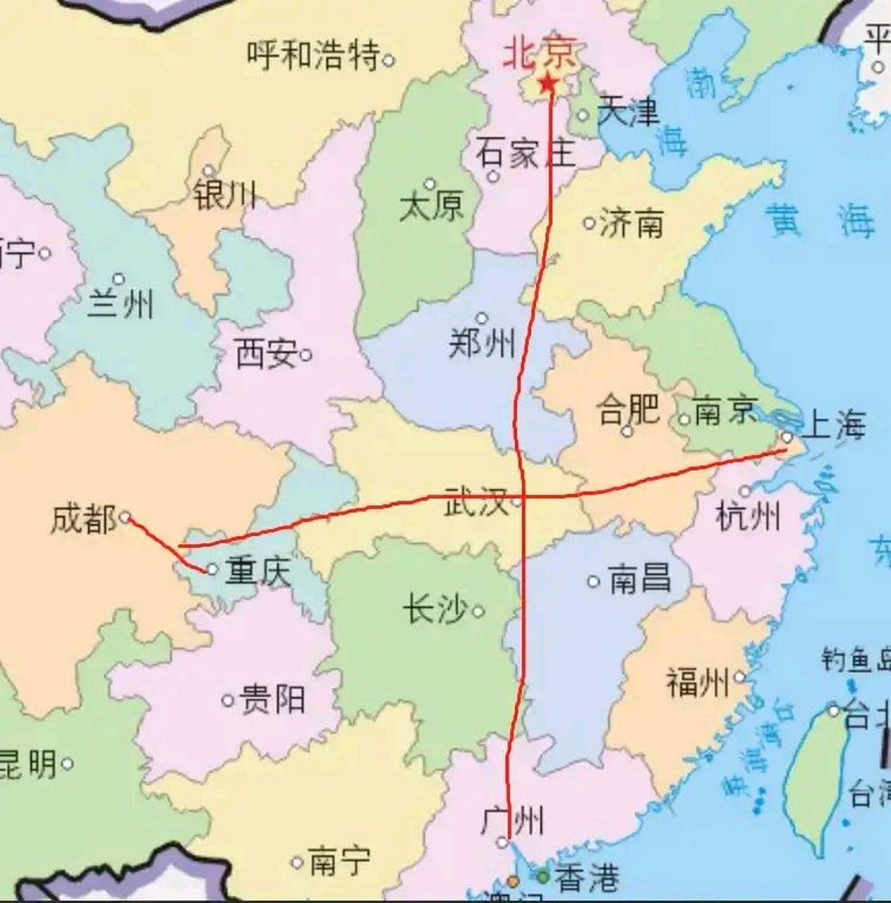 武汉到南京:636千米; 武汉到杭州:752千米; 武汉到西安:759千米; 武汉