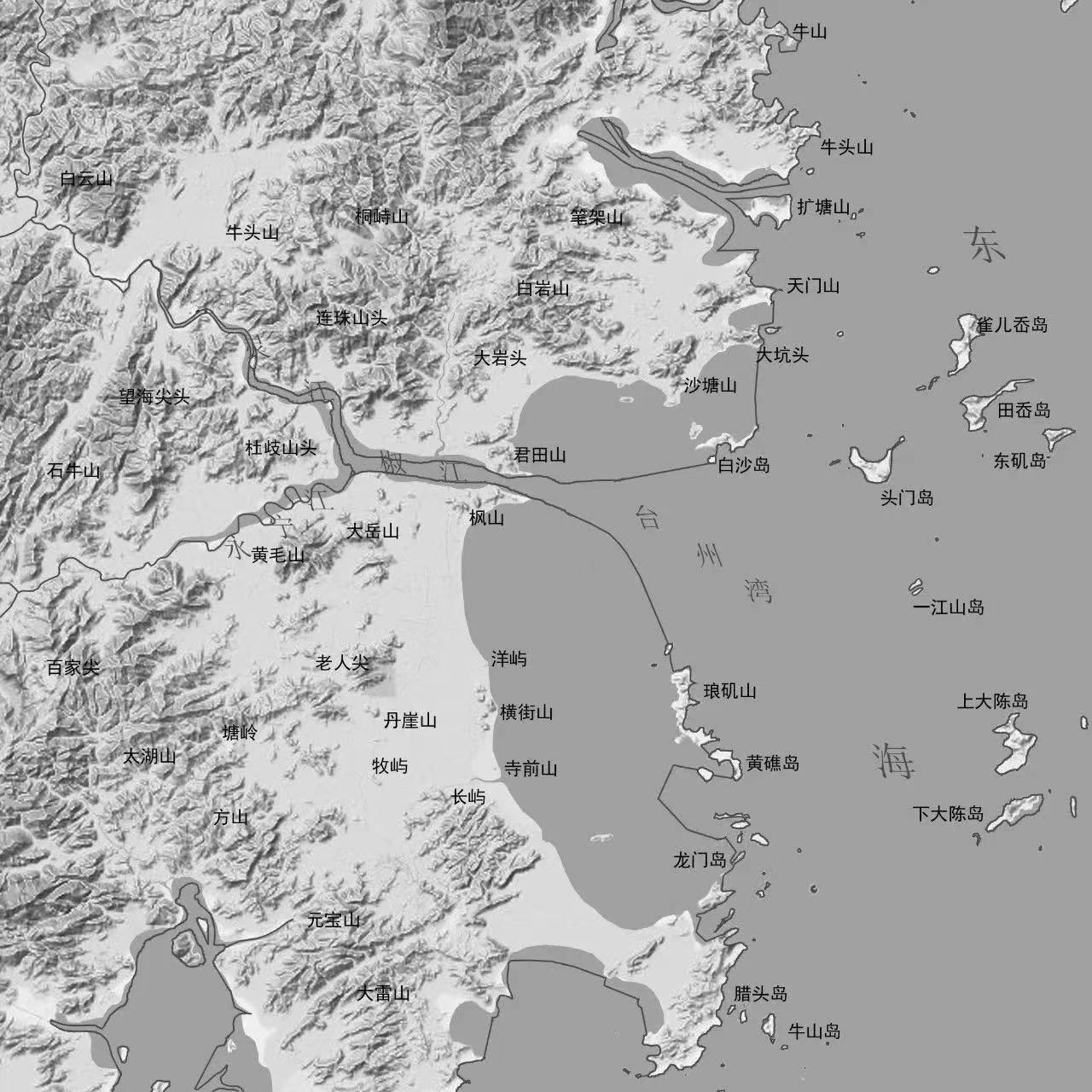图一为汉代台州温黄平原海岸线图,图二为两晋时期台州海岸线图,图三是