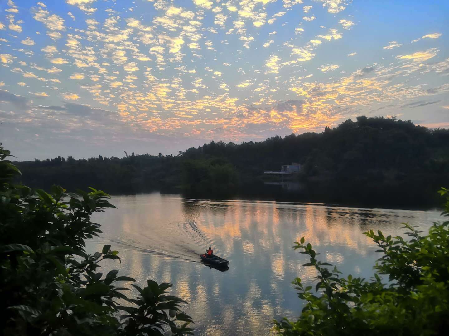 每日一景长宁:碧浪湖落日余晖美如画