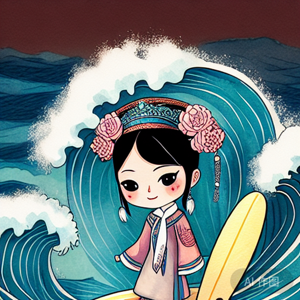 ai的画与诗 67 67清妆淡雅,柔情似水, 珠光宝气映月台.