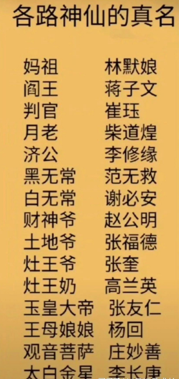 神仙是有真名字的,涨知识了.