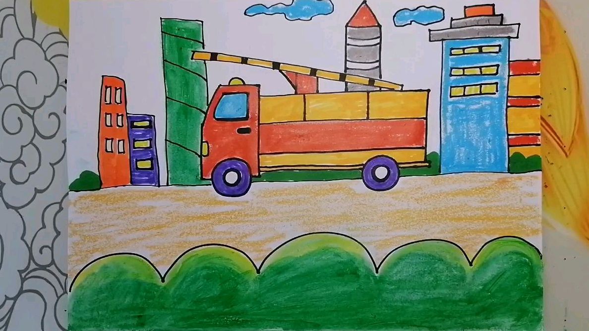 城市路上奔跑的消防车儿童画