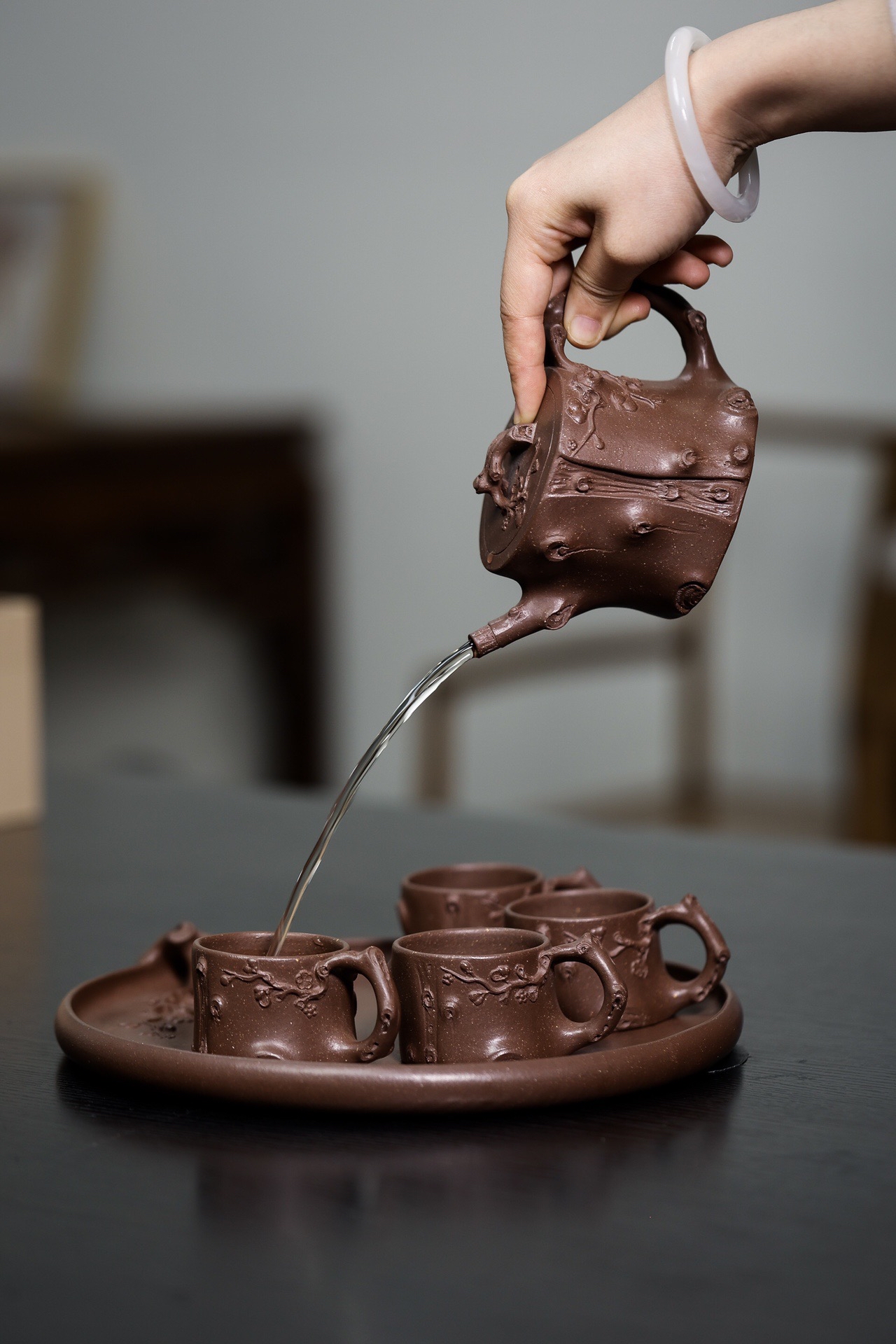 宜兴紫砂壶顾跃君全手工梅桩套组原矿紫泥270cc