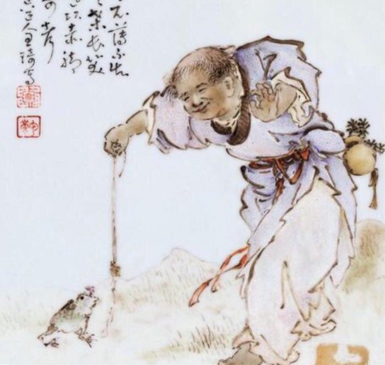 刘海戏金蟾,步步钓金钱,黄蜡石神话传说精品画面奇石