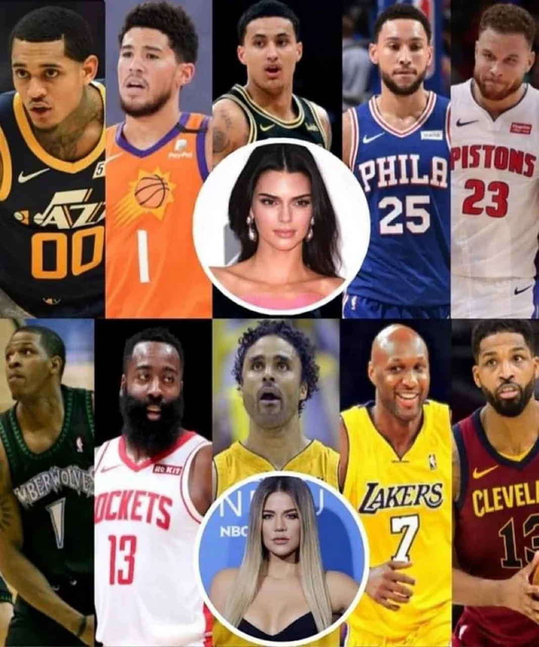 卡戴珊nba前男友群: 控球后卫:拉沙德-麦坎茨 得分后卫:哈登 小前锋