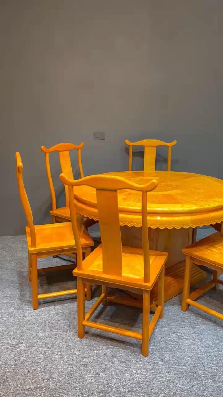 金丝楠大叶楠圆餐桌 128七件套-度小视