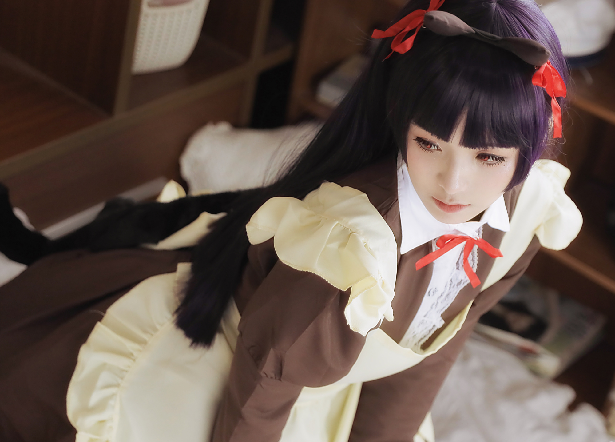 五更琉璃女仆cos,这只"黑猫"也就"亿"点点可爱啦