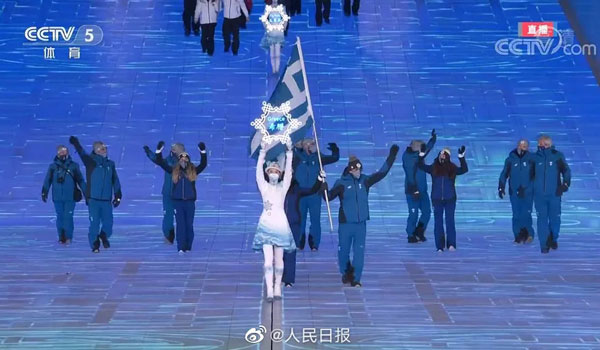 冬奥会代表团的牌子是雪花中国结