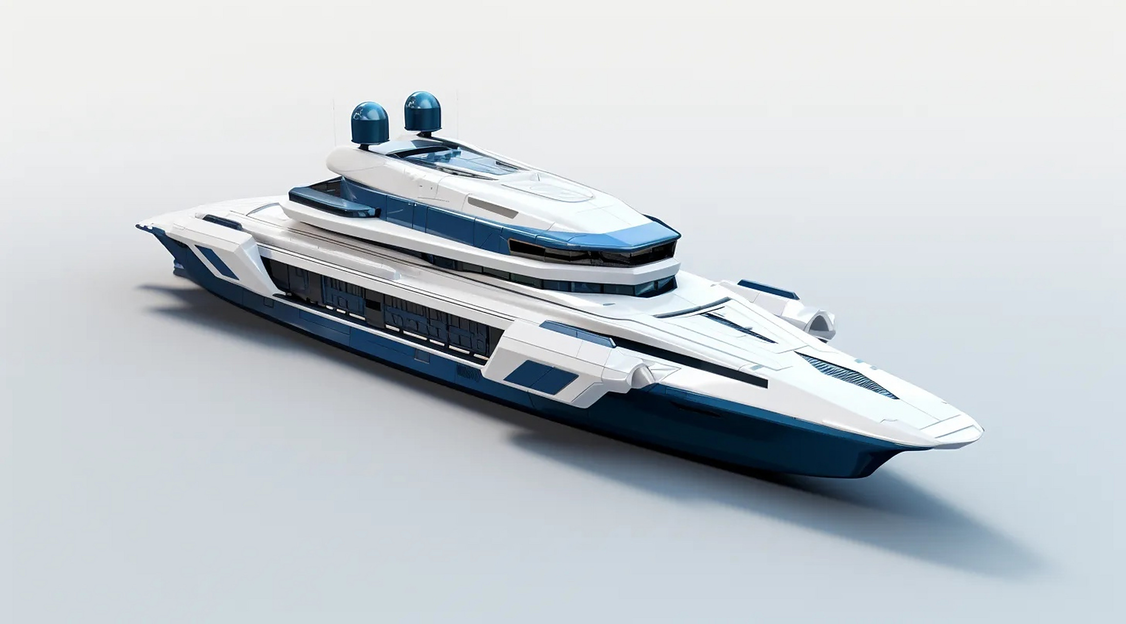 一组ai生成的游艇建模作品,流线型与灯光的运用颇具未来风格.