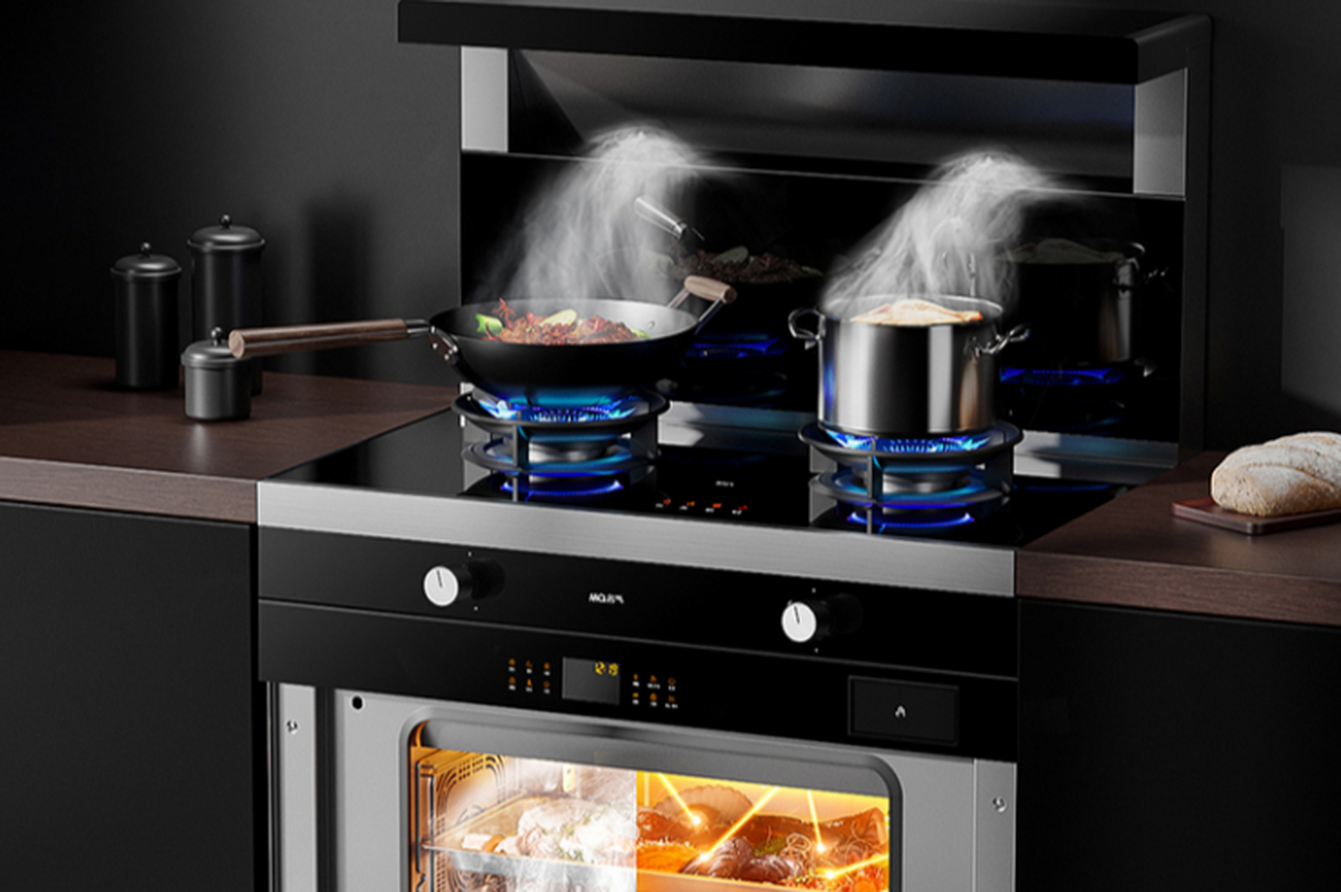 每款名气集成灶都是厨房中的明星产品,集成了多种功能,且能效高,使用