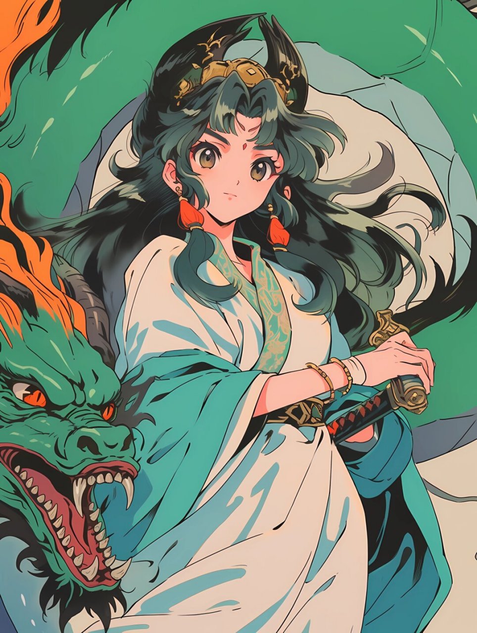 midjourney|复古漫画|1980s|龙之女  龙与少女的友谊,从女孩的母亲便