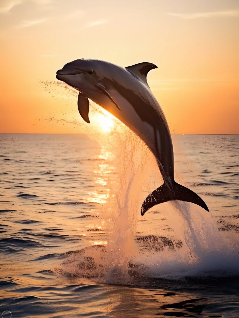 绘画素材——夕阳海豚  海豚优雅跳跃的姿态,阳光照射在湿润皮肤上