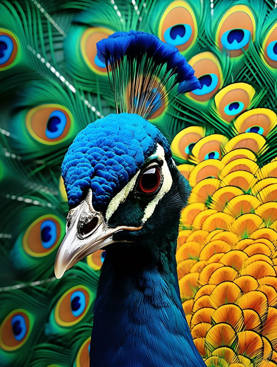 绘画素材～孔雀头部特写  素材中详细展示了孔雀头部的各种特征,包括