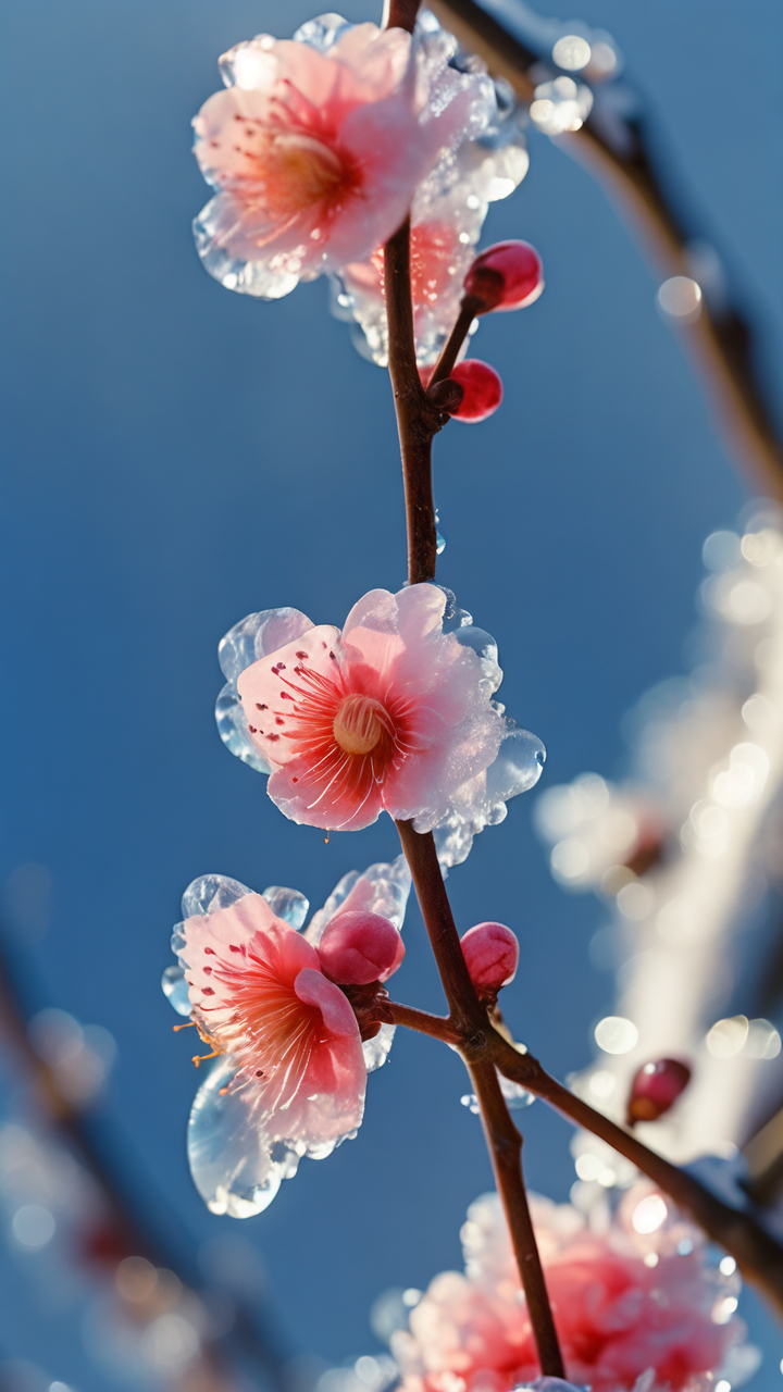 六七朵梅花,冬雪里傲然