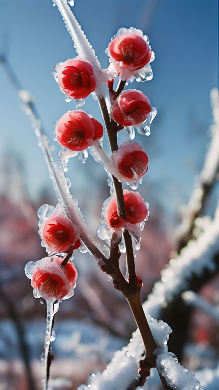 六七朵梅花,冬雪里傲然