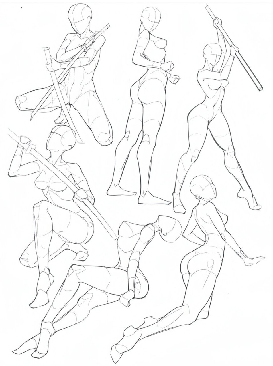 这是一份全面的人体动态姿势线描绘画参考资料,涵盖了人体从各个