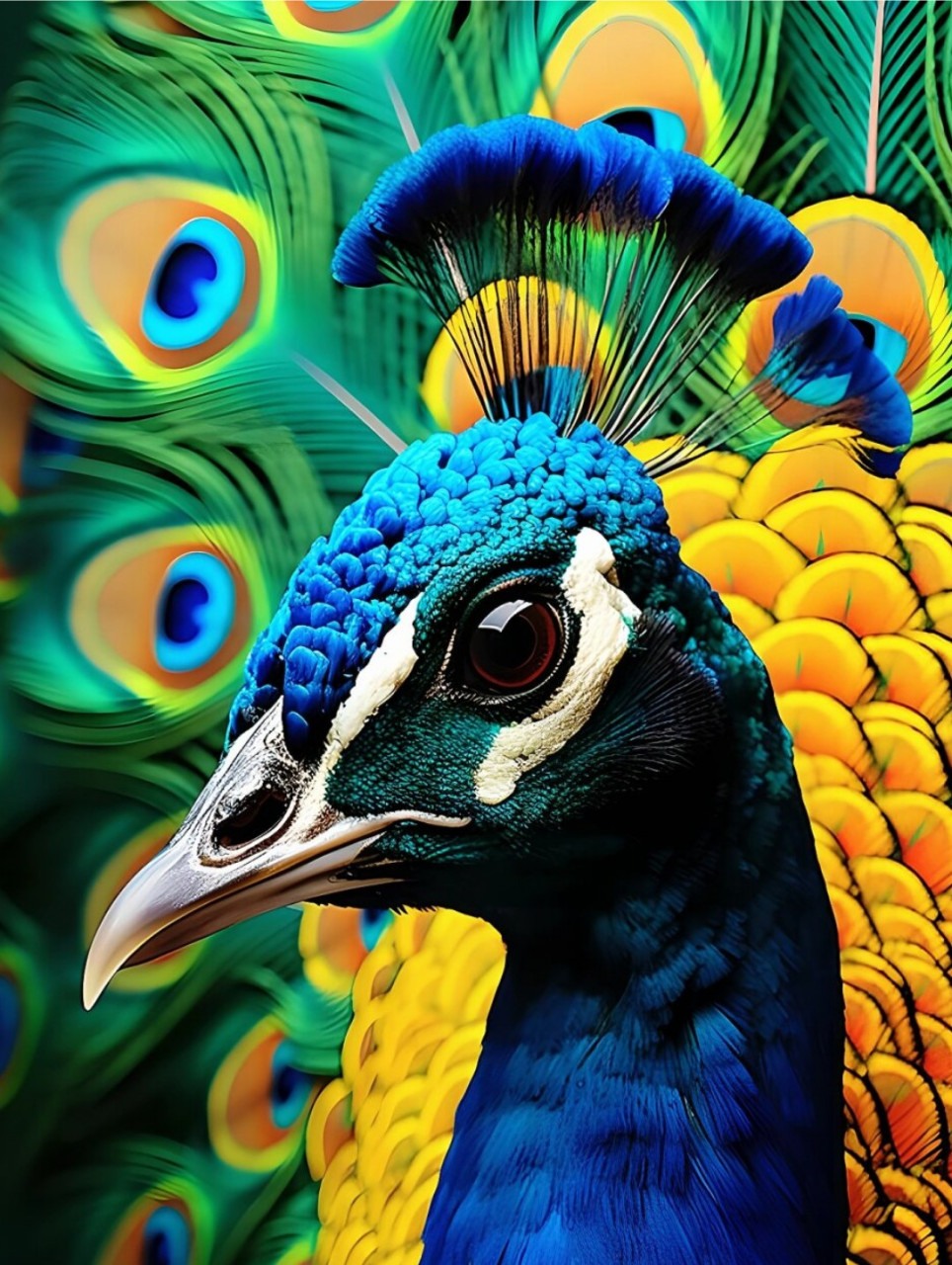 绘画素材～孔雀头部特写  素材中详细展示了孔雀头部的各种特征,包括