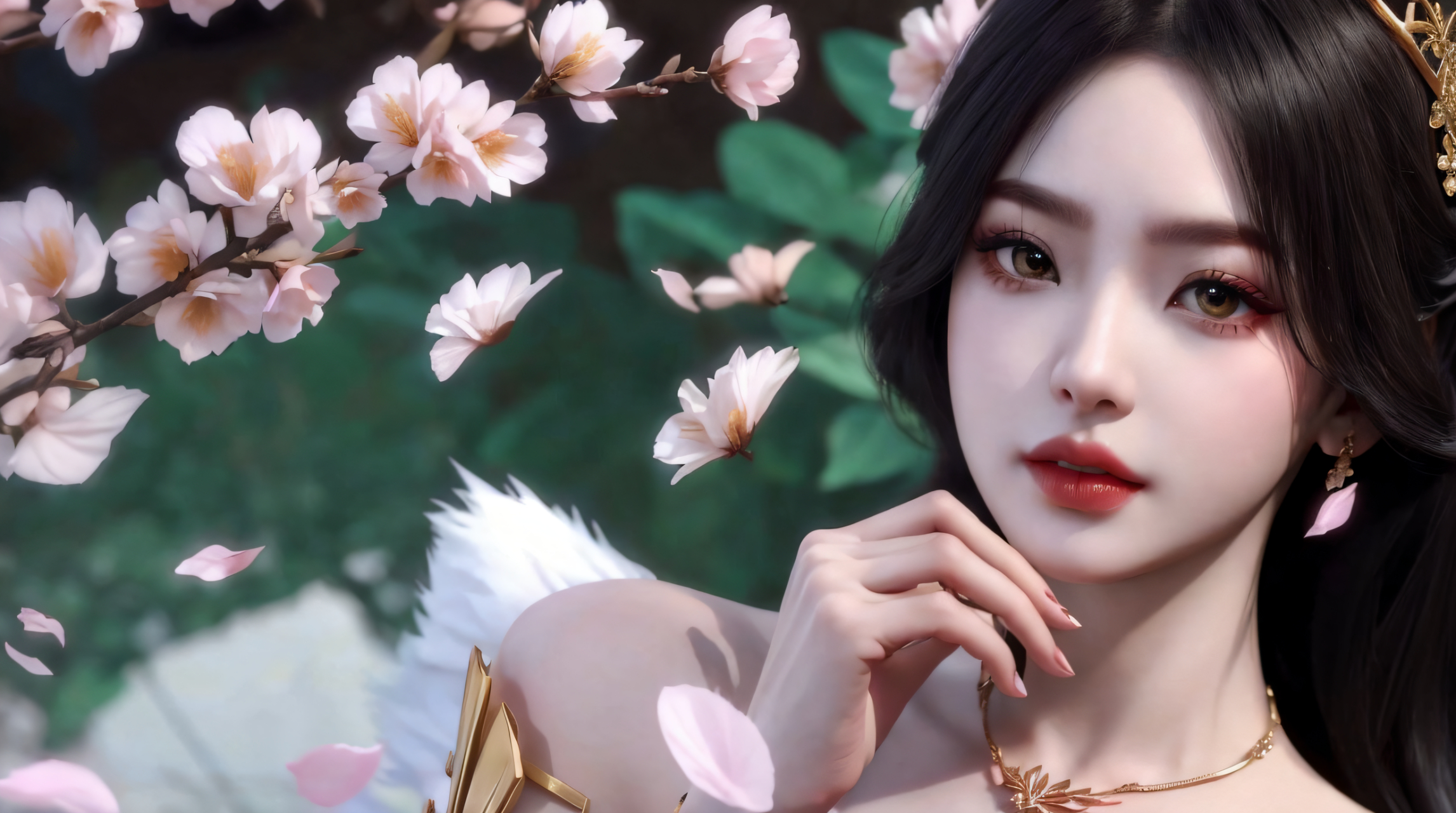 人面桃花相映红,佳人美目带柔情,可惜清风不解意,吹花佛面过无情.