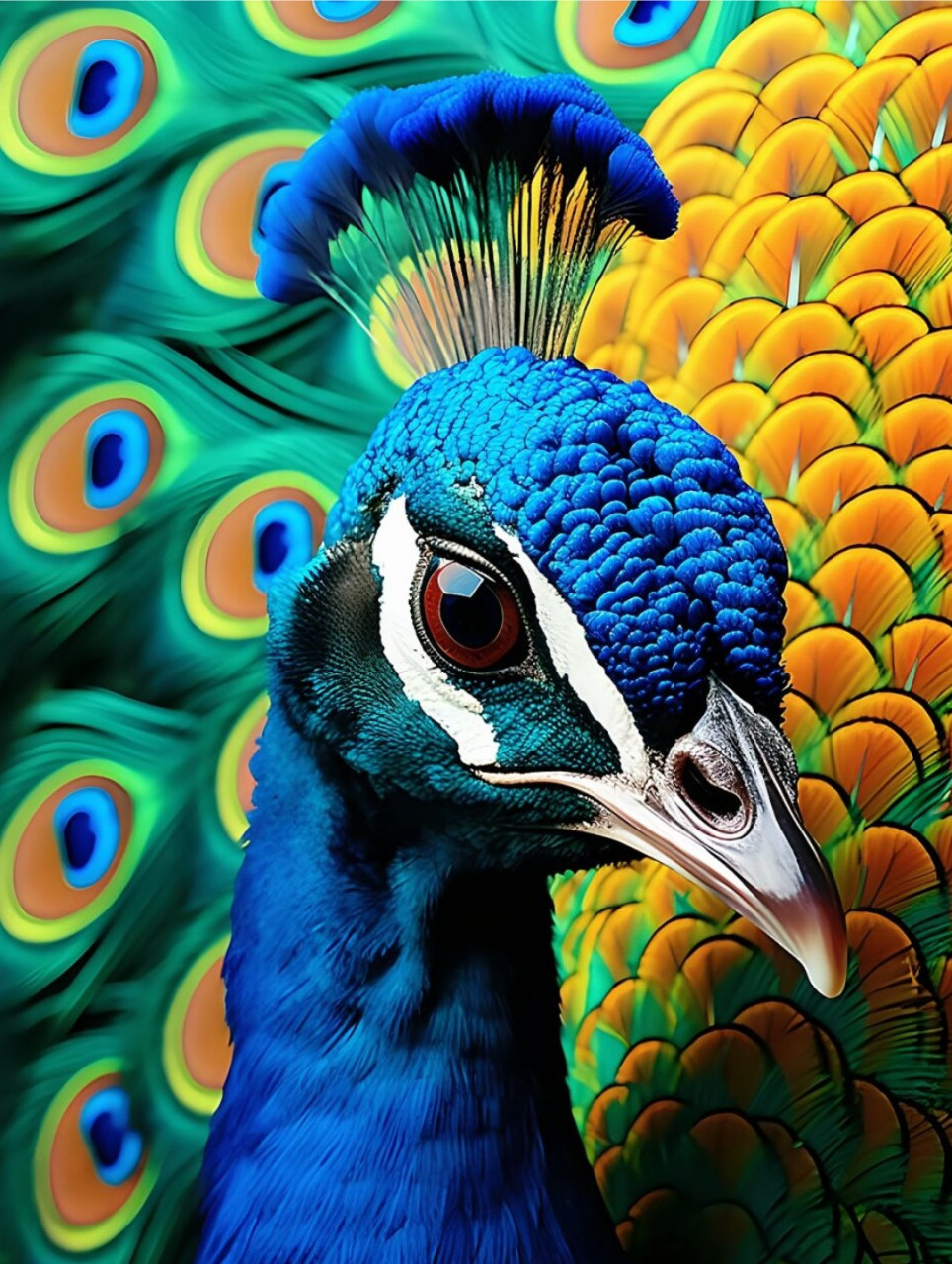 绘画素材～孔雀头部特写  素材中详细展示了孔雀头部的各种特征,包括