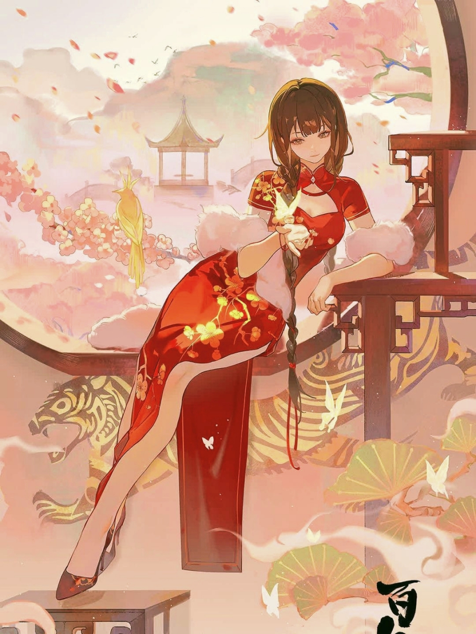 红色旗袍,灵动婉约#二次元