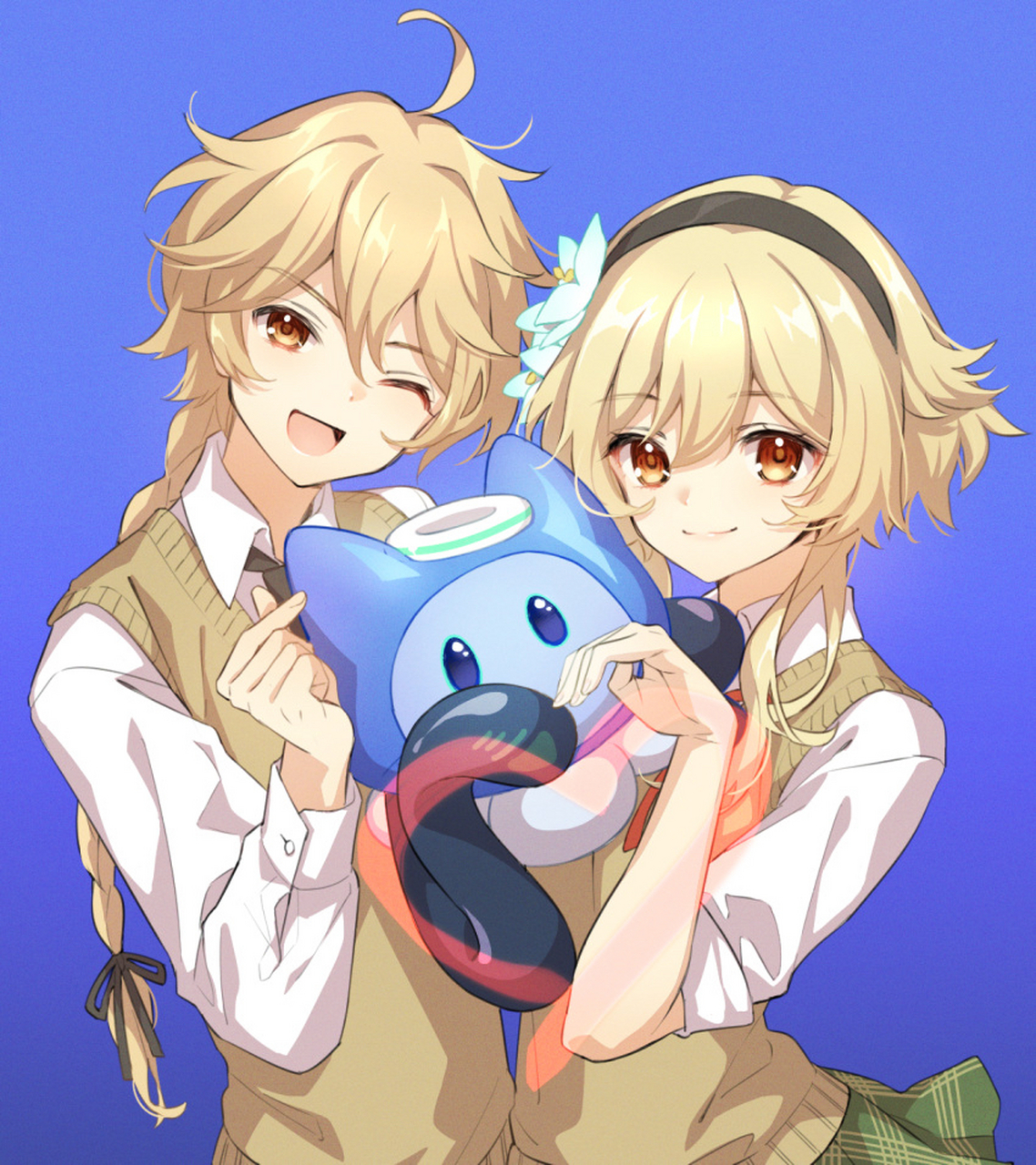 双子/兄妹:旅行者空,荧[打call][打call][打call] 画师:yoco_n_#原神