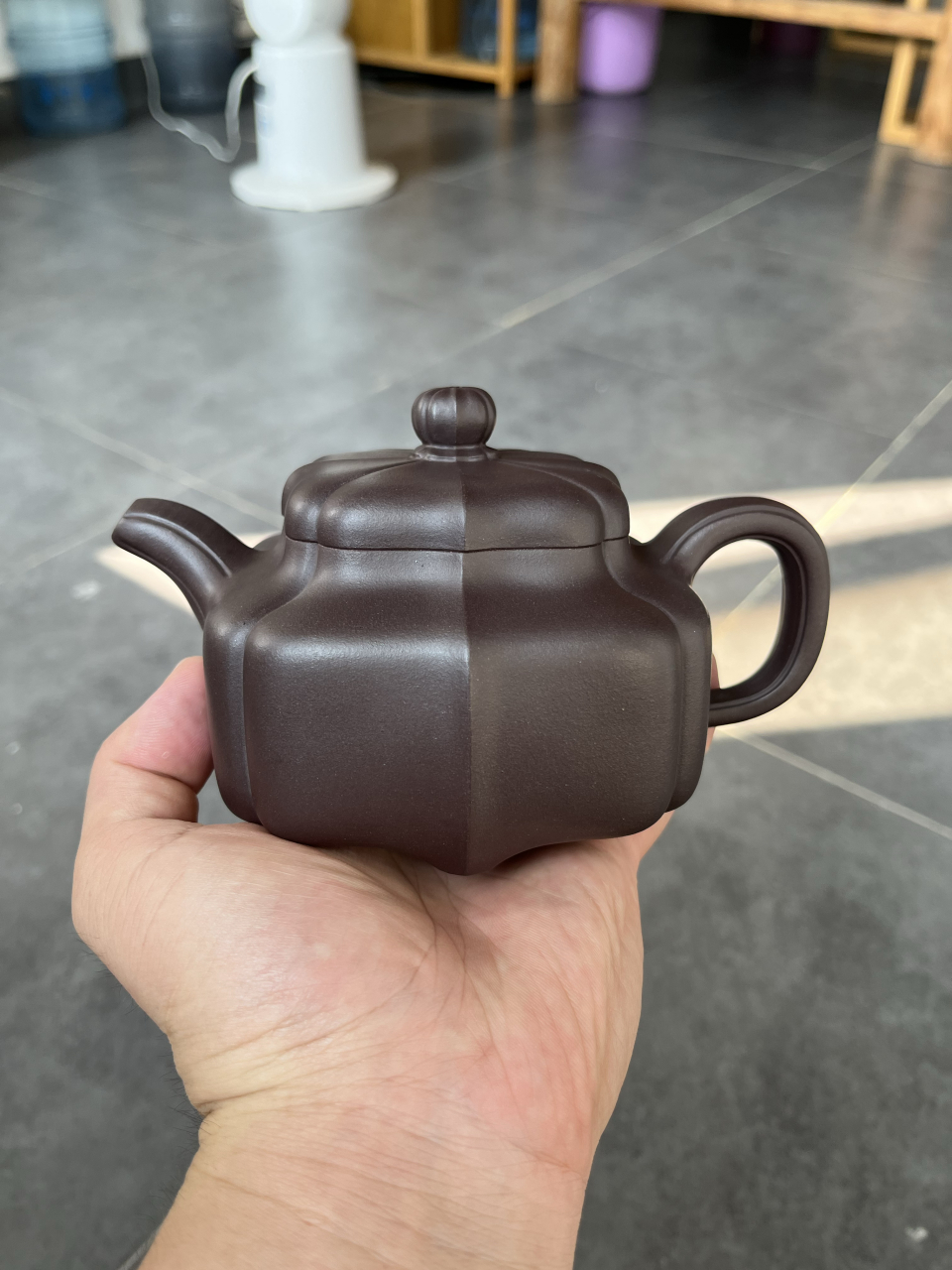 【 四方菱花 】#宜兴紫砂壶# #全手工#  国工卢永强老师代表作,紫茄泥
