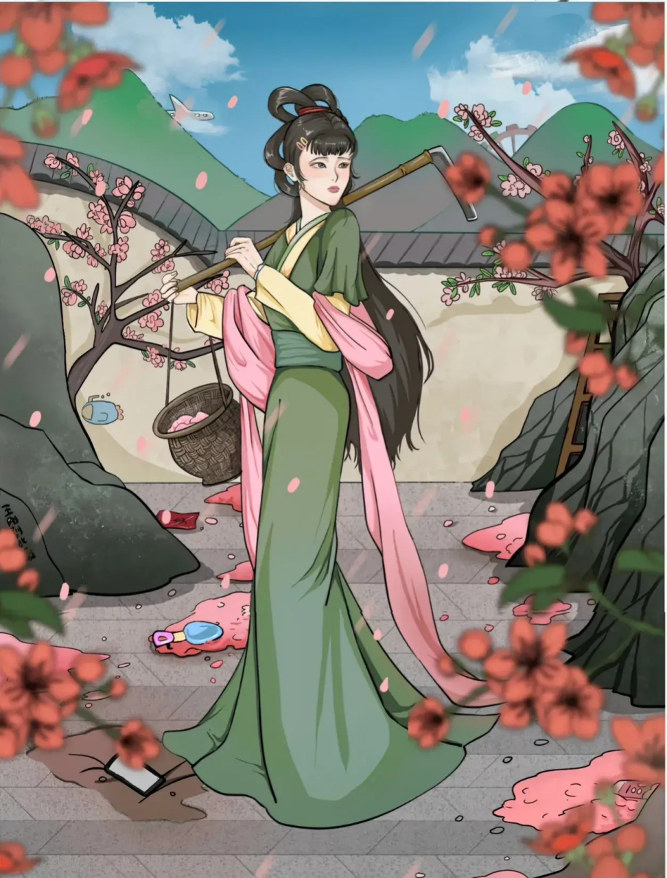 这是黛玉葬花的场景, 据说图中共有10处穿帮镜头, 你能找到几处?