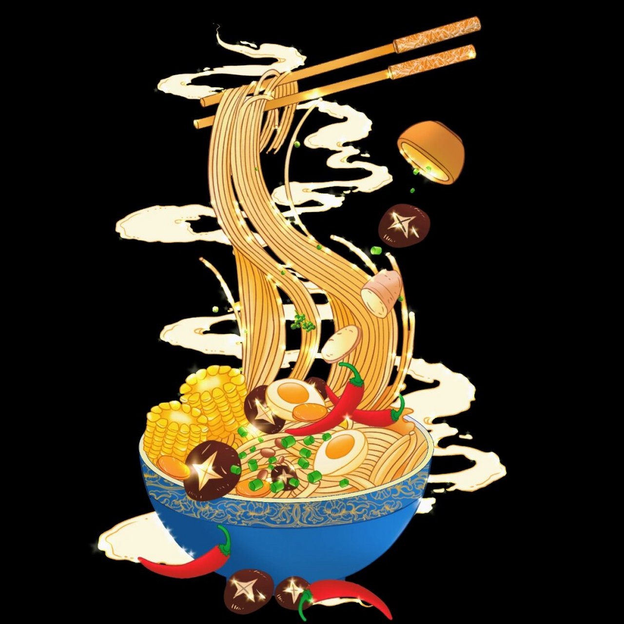 国潮美食 免抠素材  面条是一种制作过程简洁,食用便捷,富含营养的