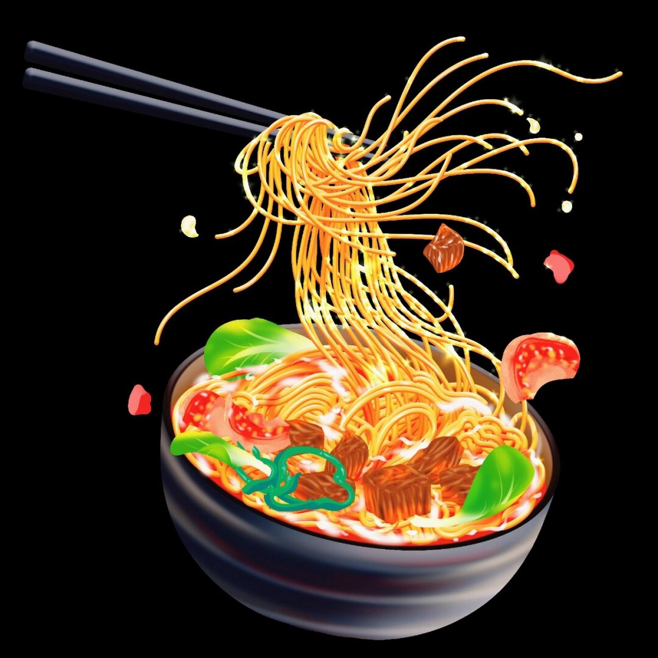 国潮美食 免抠素材  面条是一种制作过程简洁,食用便捷,富含营养的