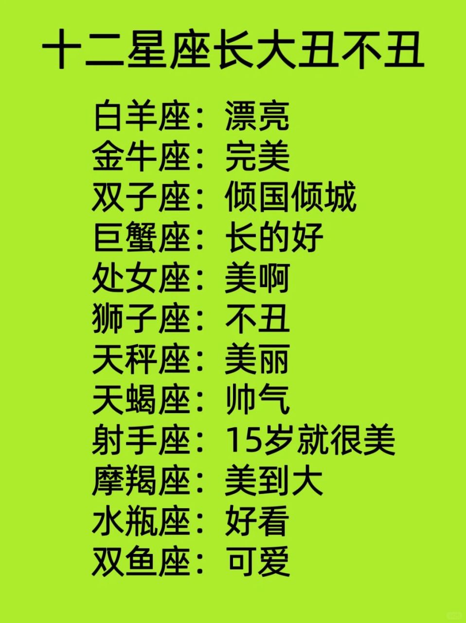 十二星座长大丑不丑?