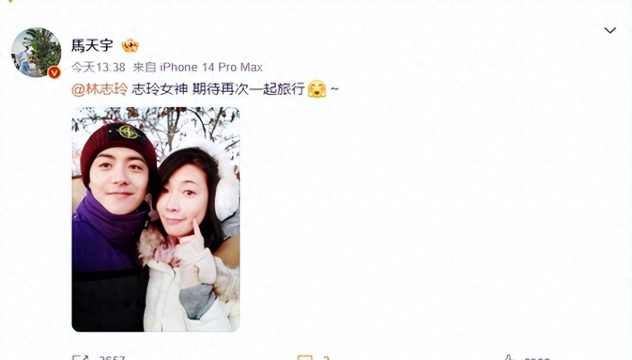 马天宇晒与林志玲合照,两人颜值依旧能打,一起旅游一起治愈