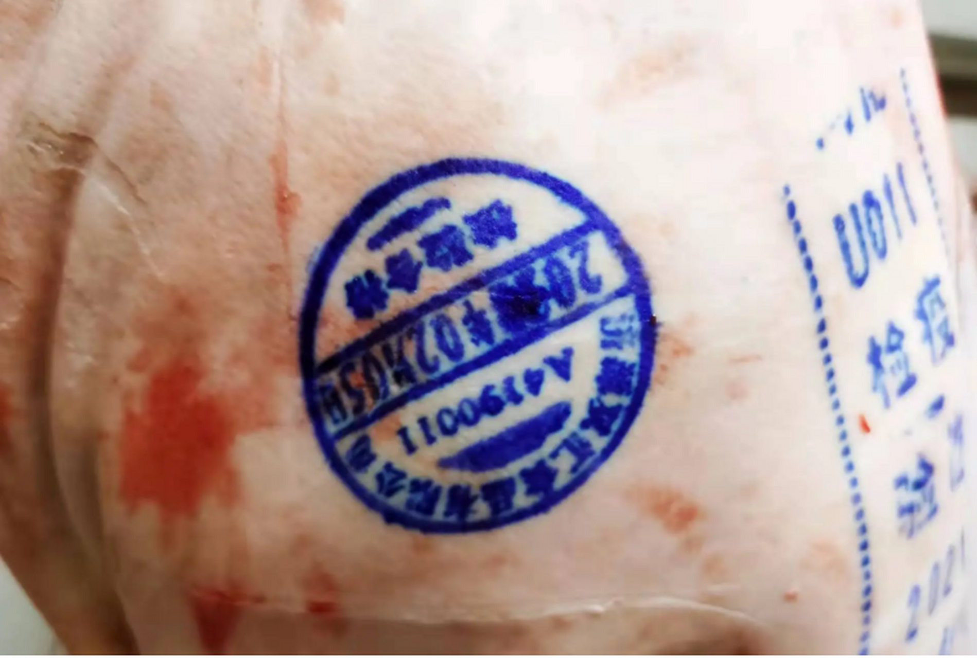 摘要:猪肉上的红章和蓝章代表品质等级不同,检验合格章的盖章位置不