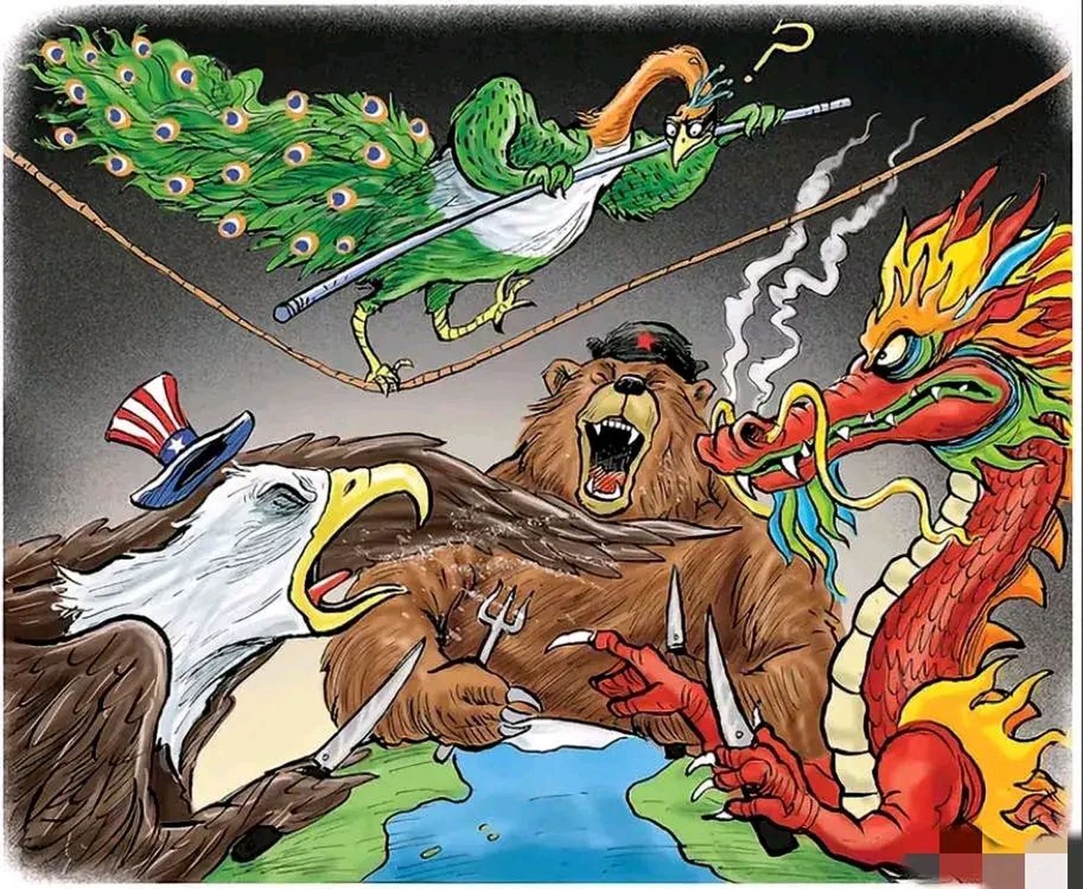 熊代表俄罗斯,鹰代表美国,龙是中国的图腾,孔省代表谁呢?