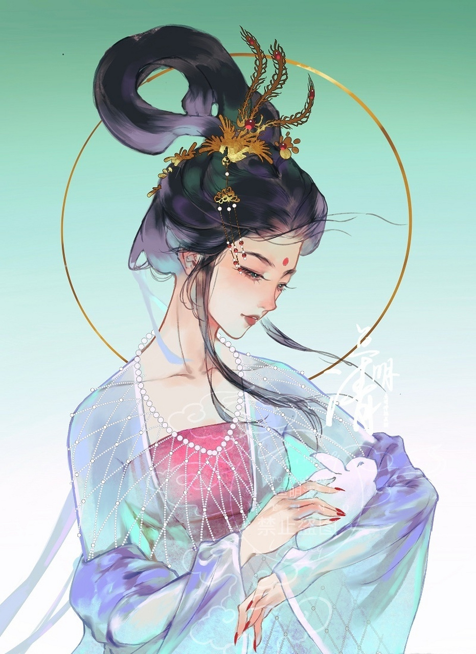 画师鱼明清古风人物绘画欣赏,用细腻的笔法描绘了飘逸的角色,服饰与