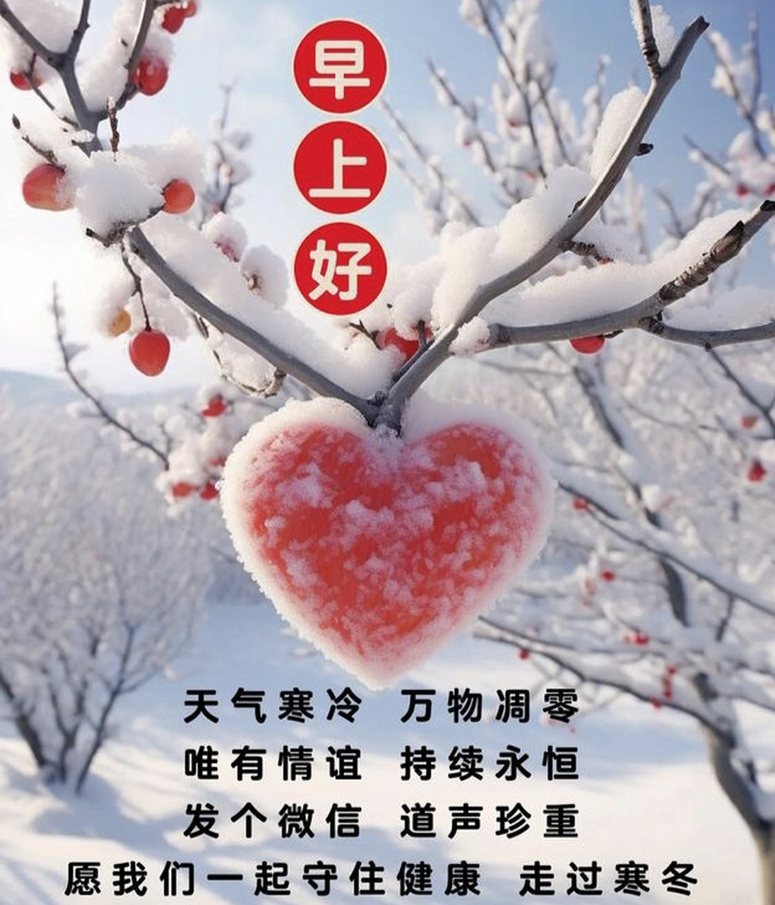 虽已是数九寒冬天,祝福问候依旧暖心间,生活不求满分但求满足,生命不