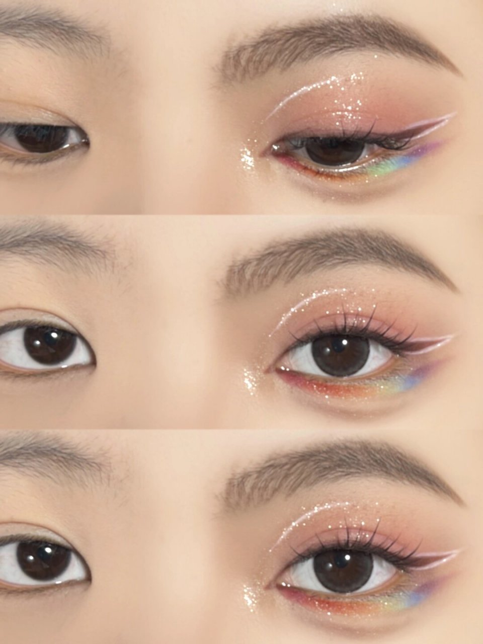 下至把彩色都堆在眼睛上  看到喜欢的博主在音乐节上展示了彩虹眼妆