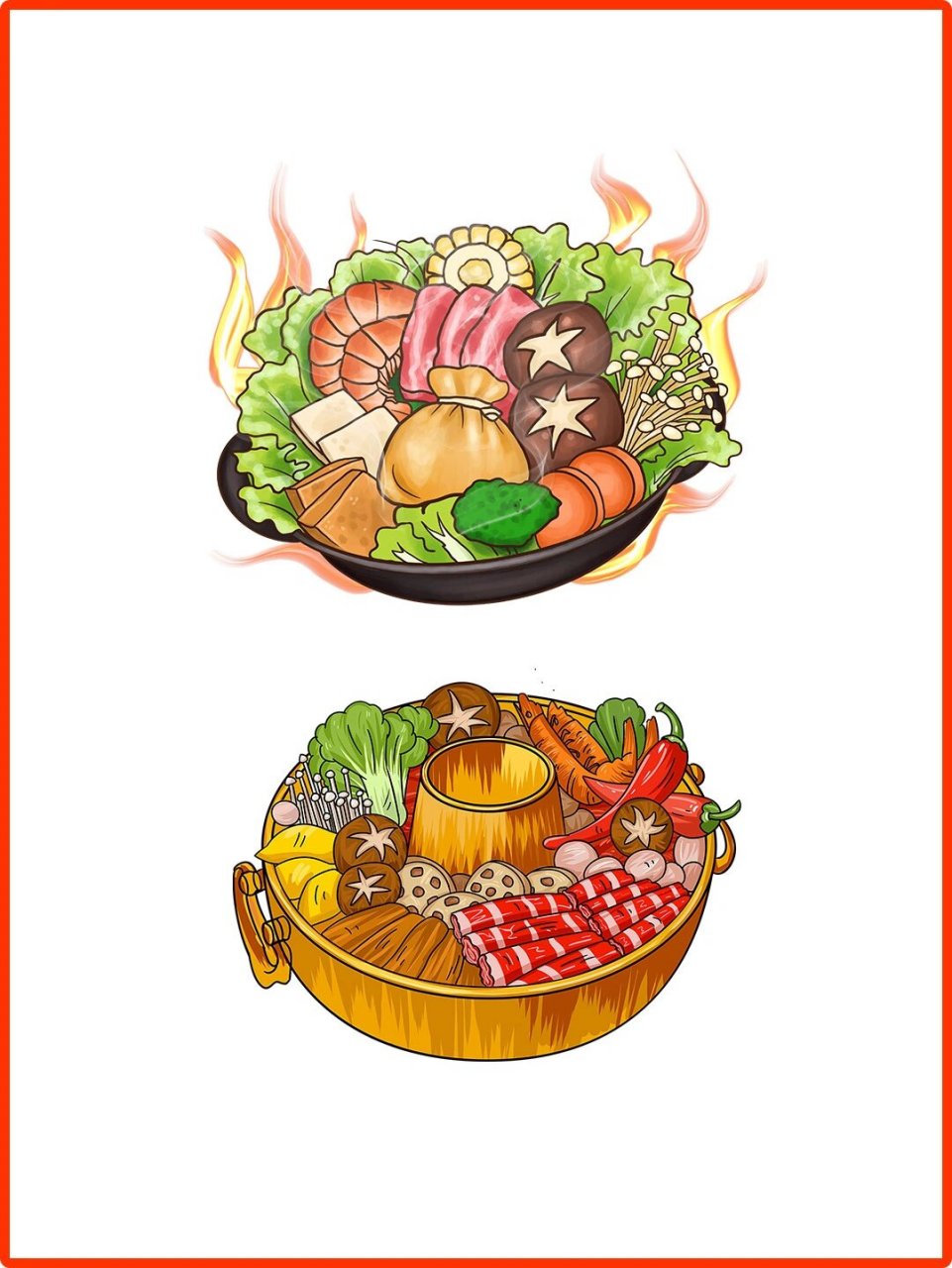 就要吃热辣的火锅 90我发现了一个超级可爱的手绘卡通火锅免扣素材