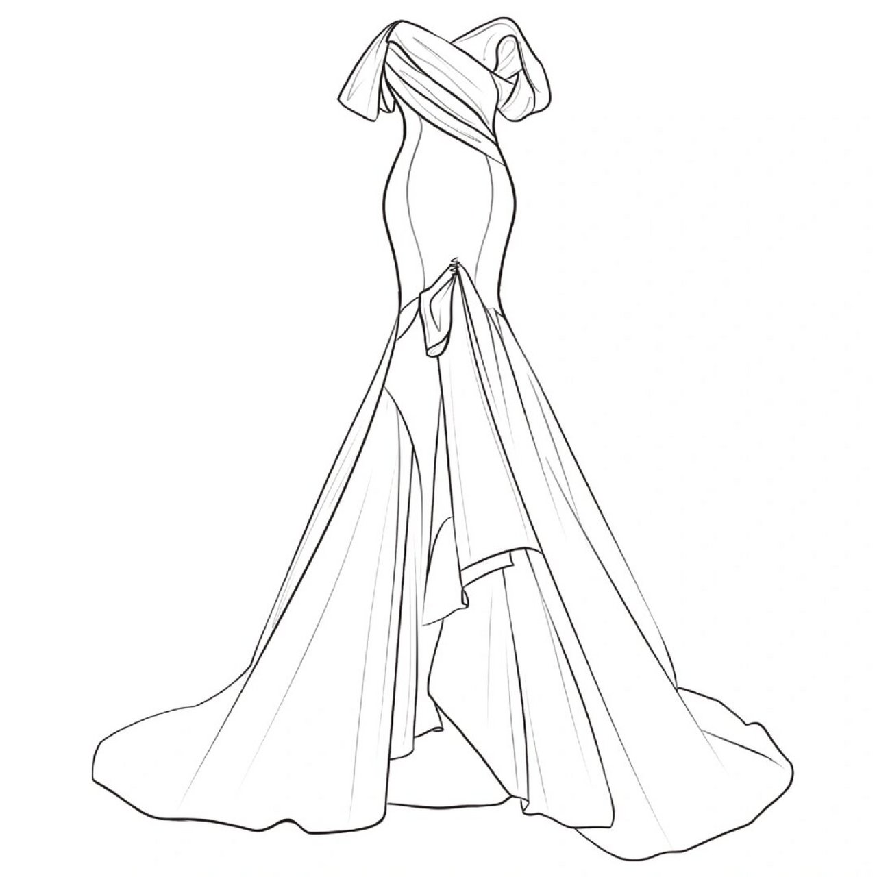 服装设计款式图线稿礼服裙  包臀礼服则是一款更加优雅,庄重的裙子,它