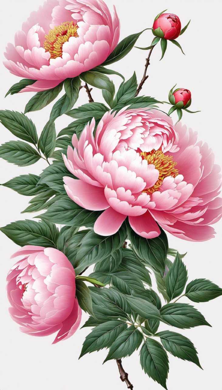 绘画素材1000篇—粉色芍药花