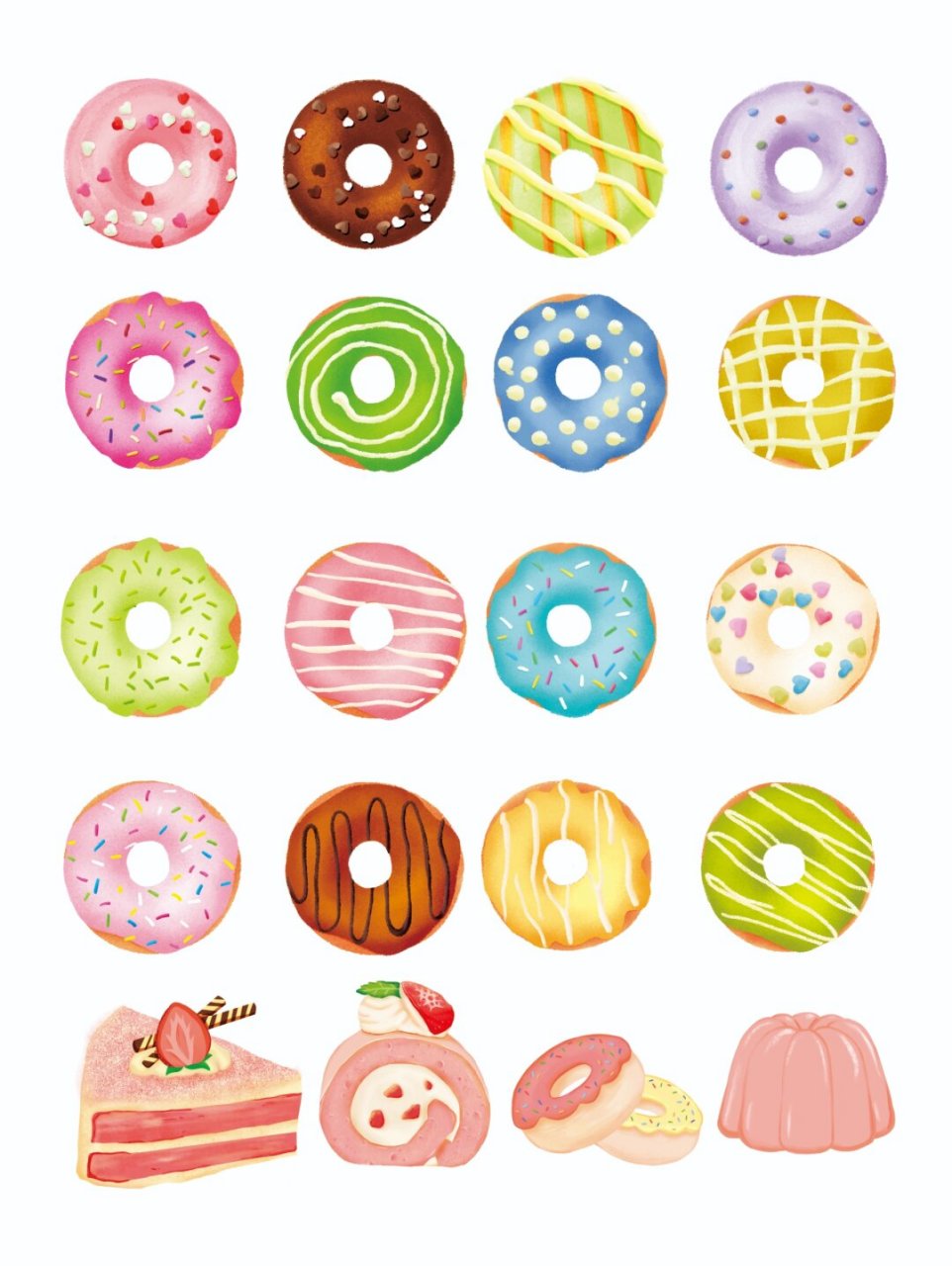 卡通甜甜圈马卡龙色彩甜点美食元素素材  大家好!