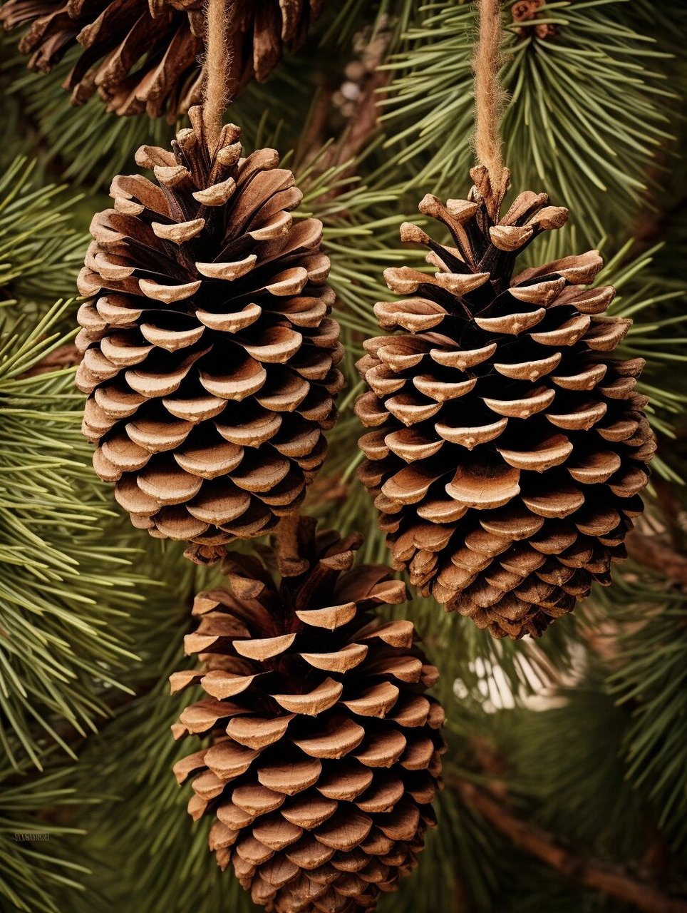 高清素材图片分享:雨后的松果,晶莹剔透的雨滴  雨后