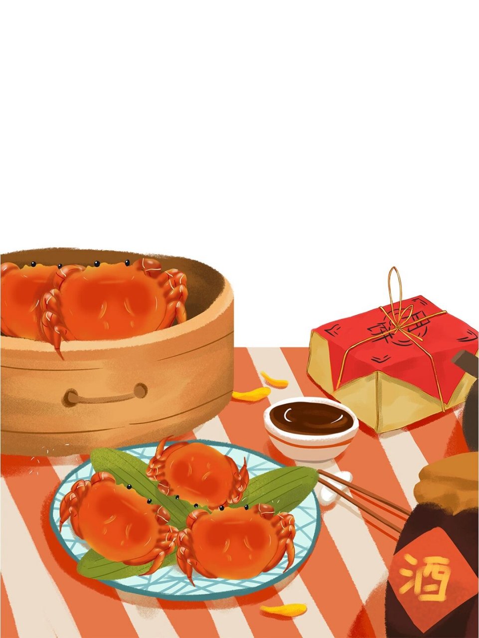 免扣彩色手绘卡通中秋节大闸蟹螃蟹插画  99今天我要和大家分享一组