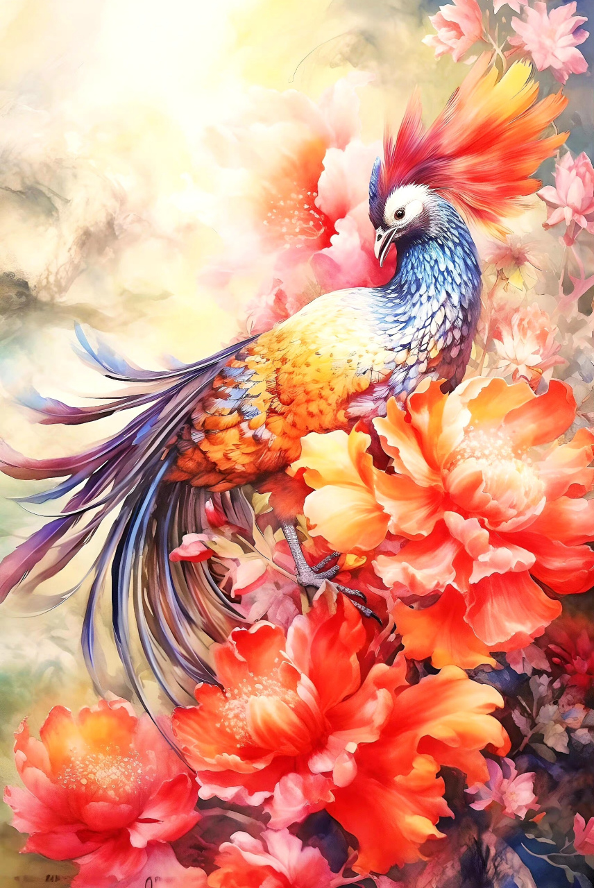 ai生成的一组花鸟绘画作品,色彩绚丽,画风写实,展现了不同的鸟类立在